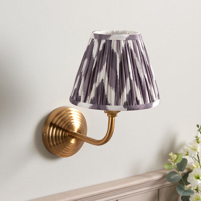 Obelisk Arc And Zigzag 16cm Pearl Grey Shade Wall Light In Brushed Aged Brass