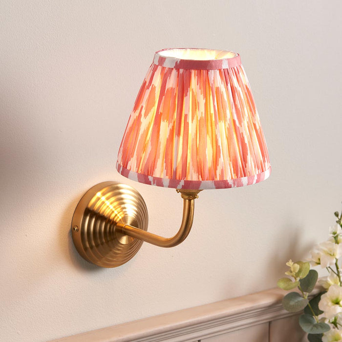 Obelisk Arc And Ikat 16cm Coral Pink Shade Wall Light In Brushed Aged Brass