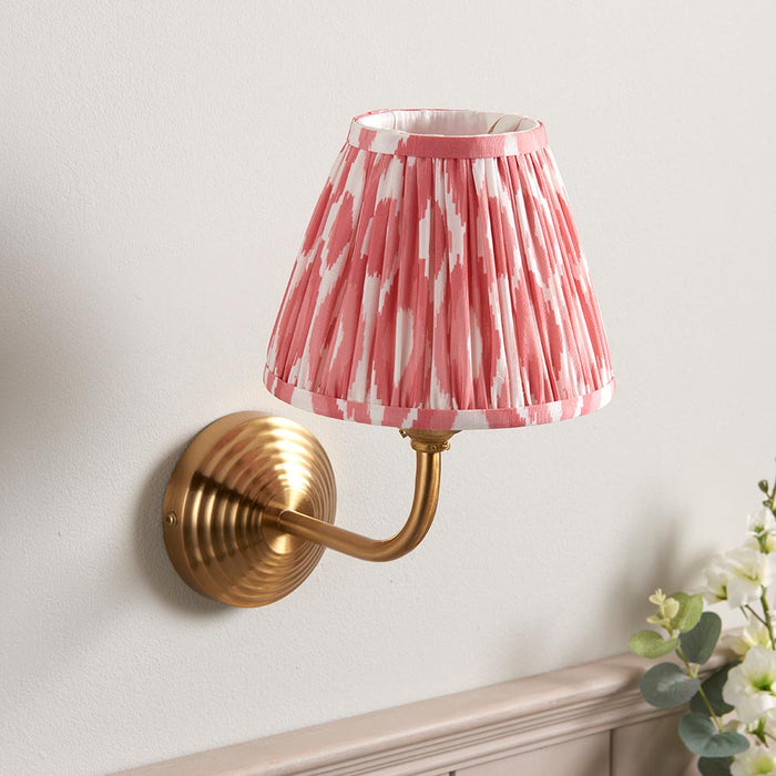 Obelisk Arc And Ikat 16cm Coral Pink Shade Wall Light In Brushed Aged Brass