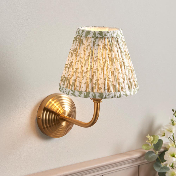 Obelisk Arc And Leaf 16cm Herb Garden Green Shade Wall Light In Brushed Aged Brass