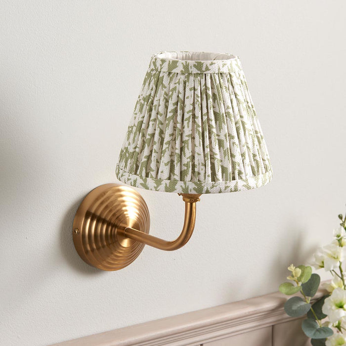 Obelisk Arc And Leaf 16cm Herb Garden Green Shade Wall Light In Brushed Aged Brass