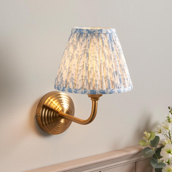 Obelisk Arc And Leaf 16cm Shell Bay Blue Shade Wall Light In Brushed Aged Brass
