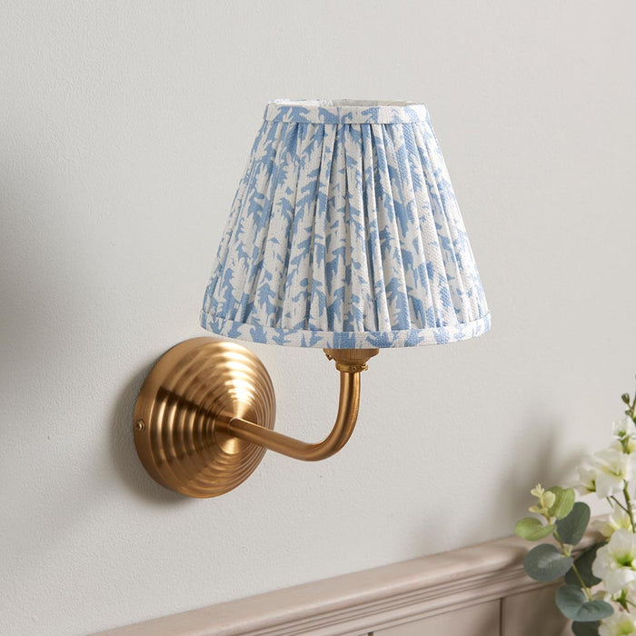 Obelisk Arc And Leaf 16cm Shell Bay Blue Shade Wall Light In Brushed Aged Brass