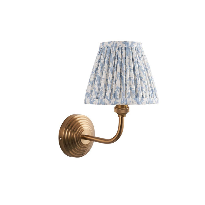 Obelisk Arc And Leaf 16cm Shell Bay Blue Shade Wall Light In Brushed Aged Brass