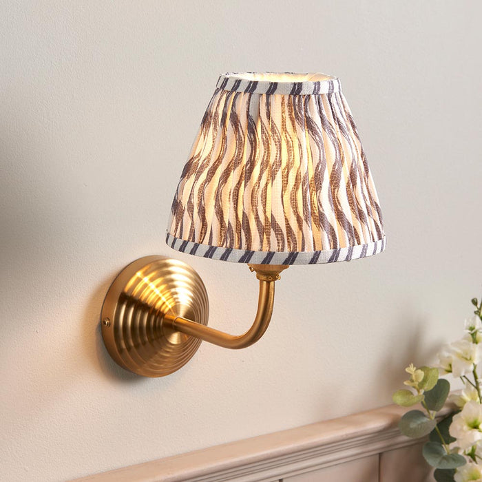Obelisk Arc And Ripple 16cm Pearl Grey Shade Wall Light In Brushed Aged Brass