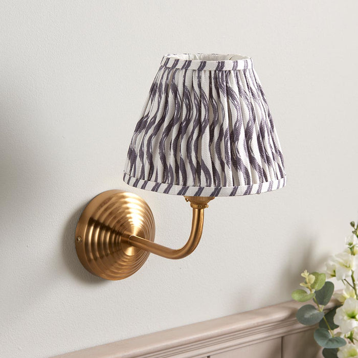 Obelisk Arc And Ripple 16cm Pearl Grey Shade Wall Light In Brushed Aged Brass