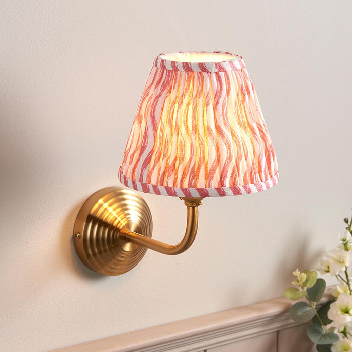 Obelisk Arc And Ripple 16cm Coral Pink Shade Wall Light In Brushed Aged Brass
