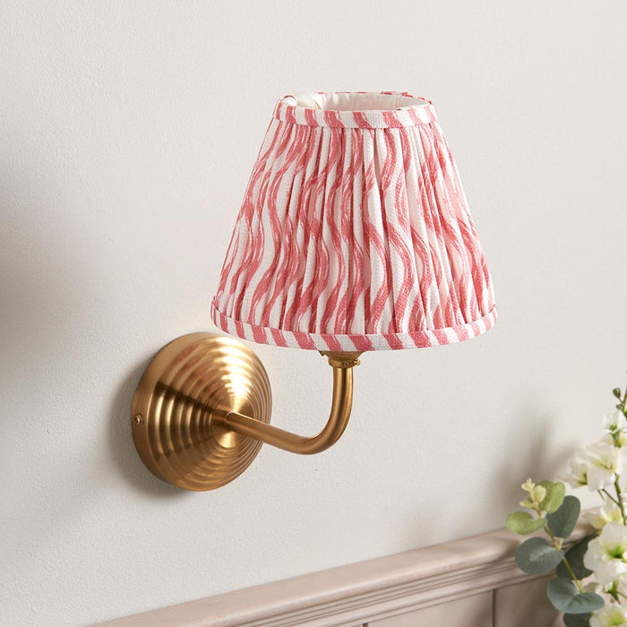 Obelisk Arc And Ripple 16cm Coral Pink Shade Wall Light In Brushed Aged Brass