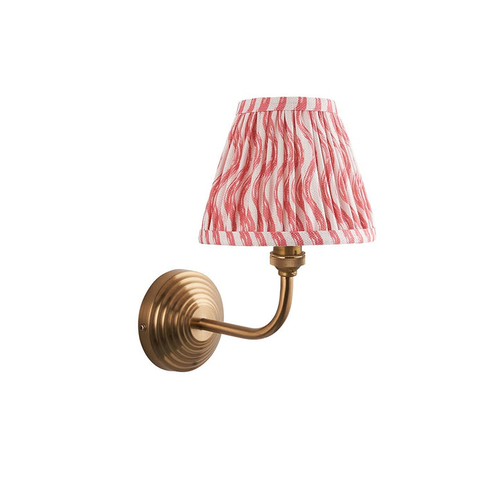 Obelisk Arc And Ripple 16cm Coral Pink Shade Wall Light In Brushed Aged Brass
