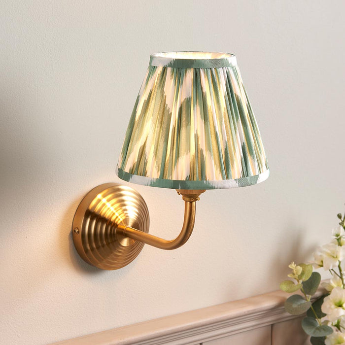 Obelisk Arc And Zigzag 16cm Cotswold Green Shade Wall Light In Brushed Aged Brass