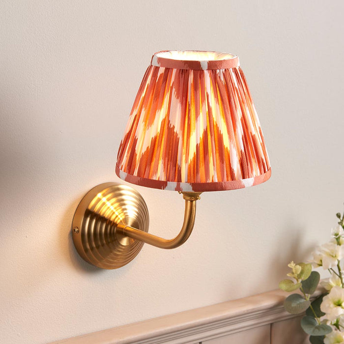 Obelisk Arc And Zigzag 16cm Apricot Orange Shade Wall Light In Brushed Aged Brass