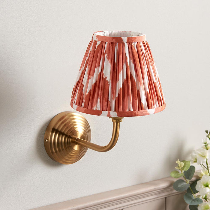 Obelisk Arc And Zigzag 16cm Apricot Orange Shade Wall Light In Brushed Aged Brass