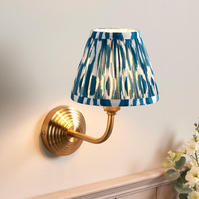 Obelisk Arc And Ikat 16cm Marlin Blue Shade Wall Light In Brushed Aged Brass
