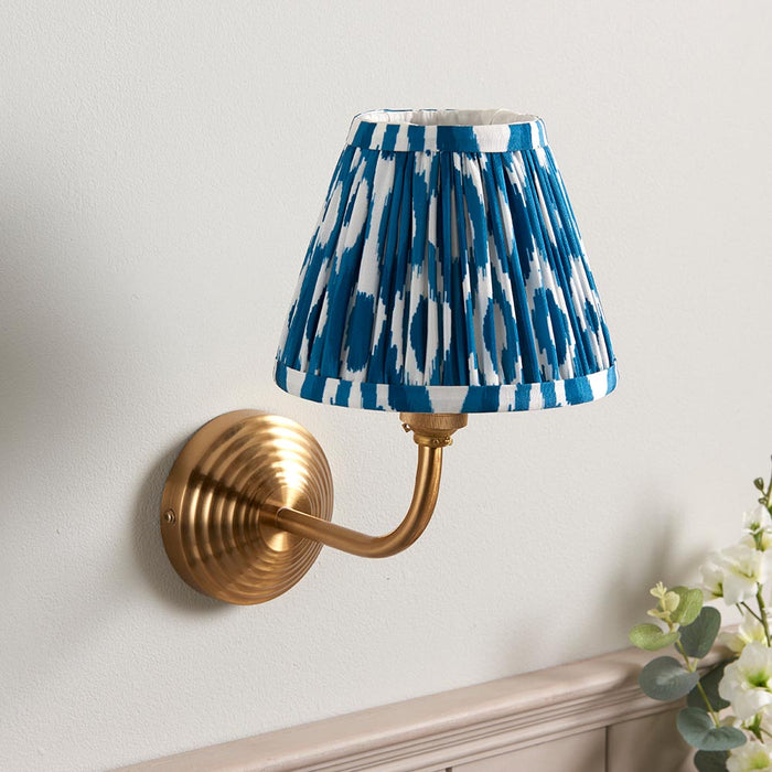 Obelisk Arc And Ikat 16cm Marlin Blue Shade Wall Light In Brushed Aged Brass