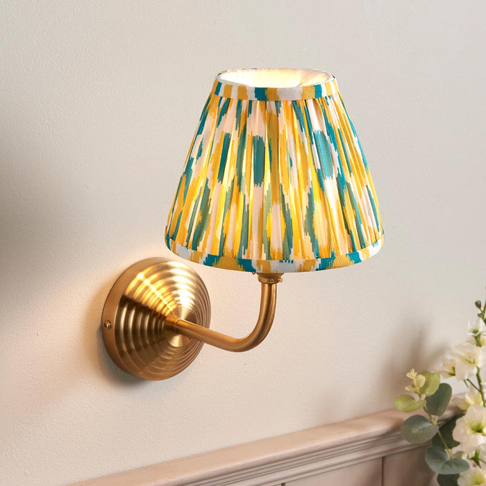Obelisk Arc And Ikat 16cm Yellow And Jade Shade Wall Light In Brushed Aged Brass