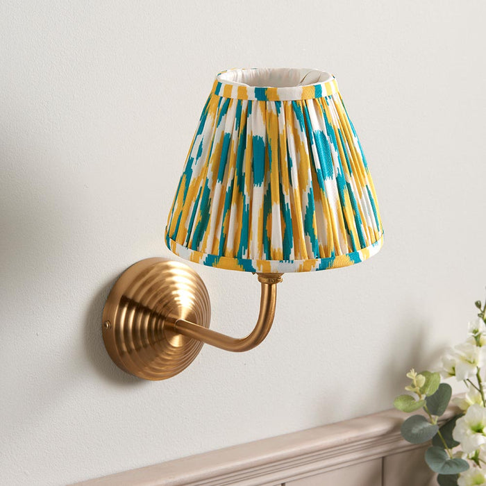 Obelisk Arc And Ikat 16cm Yellow And Jade Shade Wall Light In Brushed Aged Brass