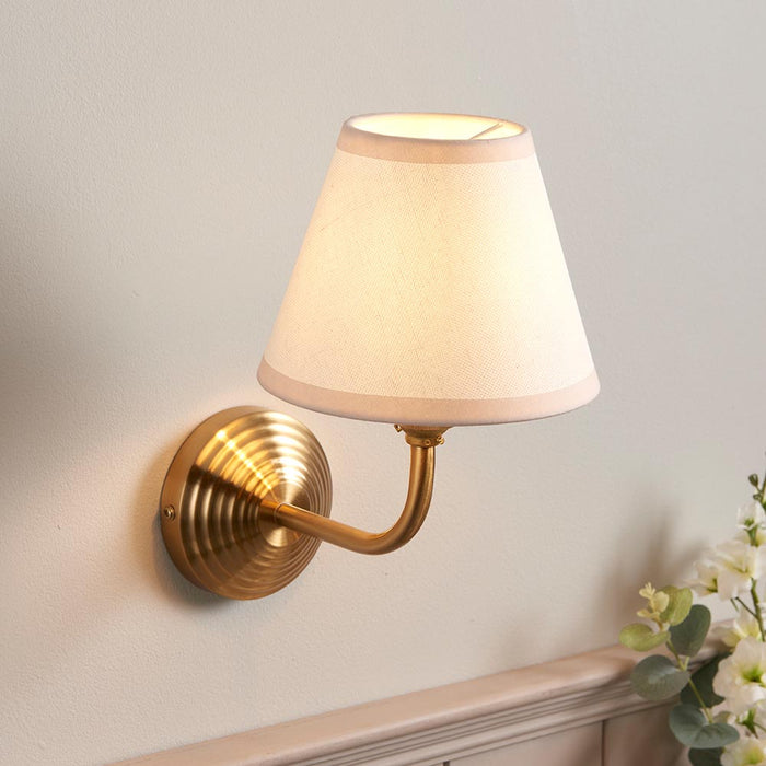 Obelisk Arc And Ivy 16cm Vintage White Shade Wall Light In Brushed Aged Brass
