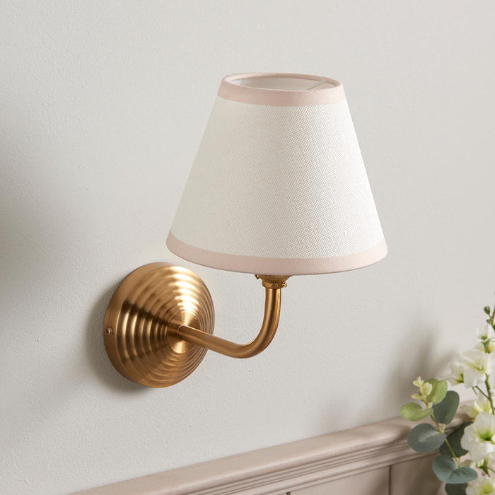 Obelisk Arc And Ivy 16cm Vintage White Shade Wall Light In Brushed Aged Brass