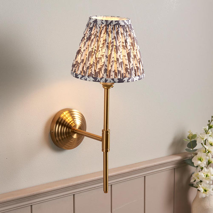 Obelisk T Bar And Leaf 16cm Pearl Grey Shade Wall Light In Brushed Aged Brass