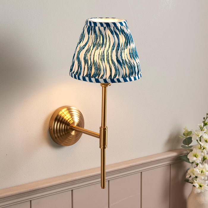 Obelisk T Bar And Ripple 16cm Marlin Blue Shade Wall Light In Brushed Aged Brass