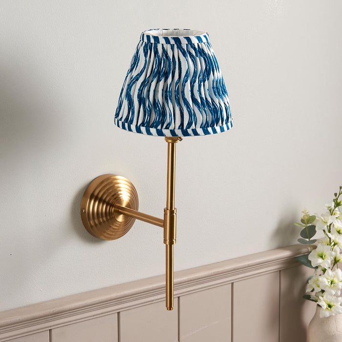 Obelisk T Bar And Ripple 16cm Marlin Blue Shade Wall Light In Brushed Aged Brass
