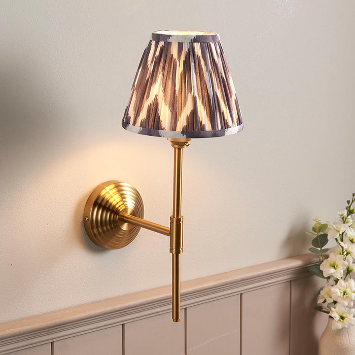 Obelisk T Bar And Zigzag 16cm Pearl Grey Shade Wall Light In Brushed Aged Brass