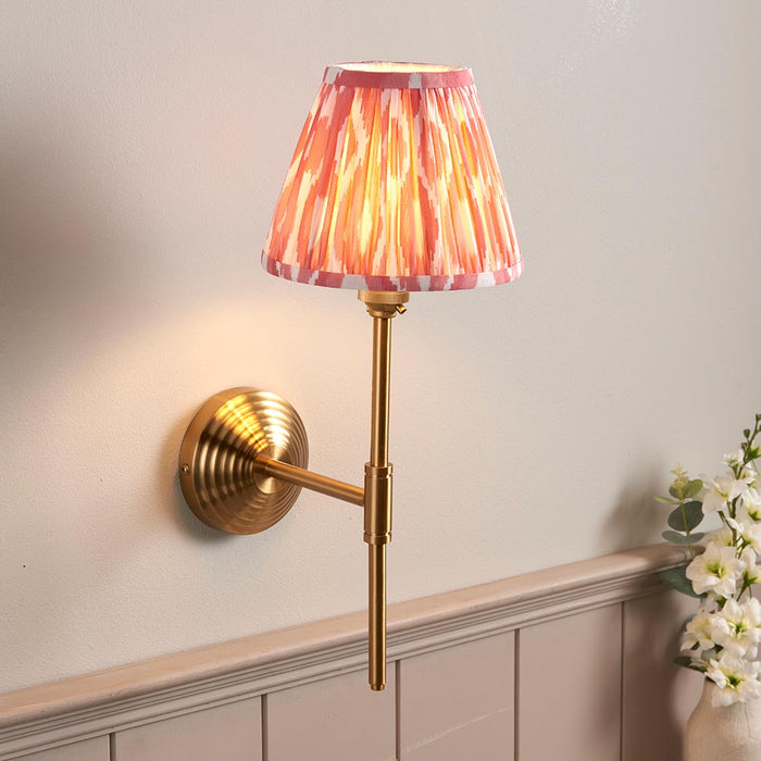 Obelisk T Bar And Ikat 16cm Coral Pink Shade Wall Light In Brushed Aged Brass