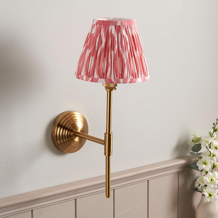 Obelisk T Bar And Ikat 16cm Coral Pink Shade Wall Light In Brushed Aged Brass