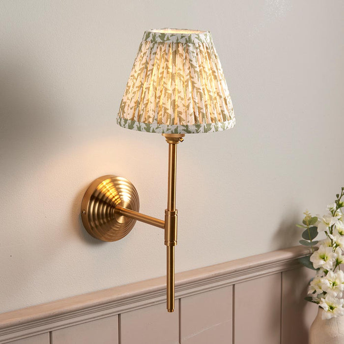 Obelisk T Bar And Leaf 16cm Herb Garden Green Shade Wall Light In Brushed Aged Brass