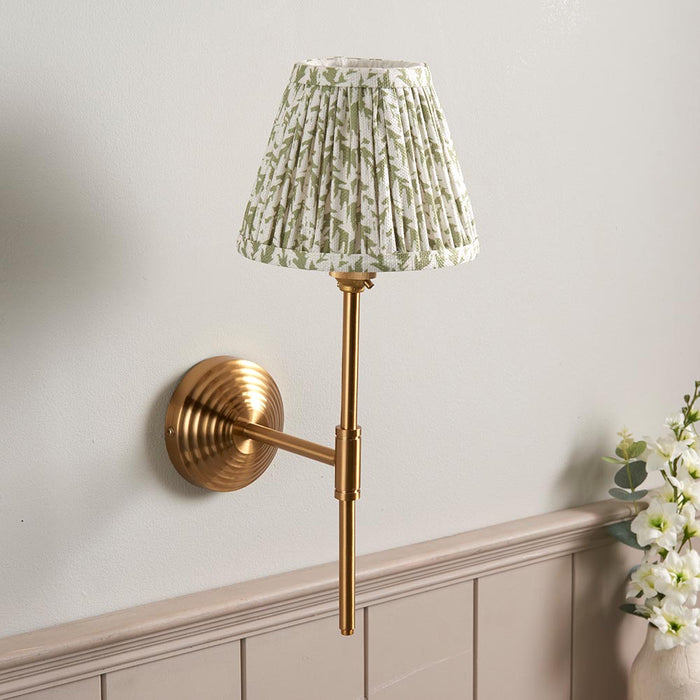 Obelisk T Bar And Leaf 16cm Herb Garden Green Shade Wall Light In Brushed Aged Brass