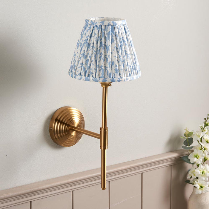 Obelisk T Bar And Leaf 16cm Shell Bay Blue Shade Wall Light In Brushed Aged Brass