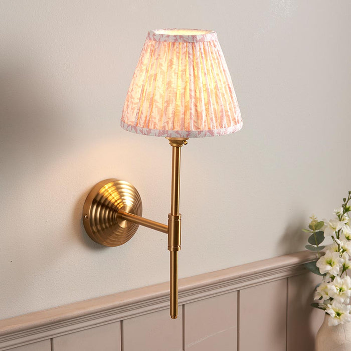 Obelisk T Bar And Leaf 16cm Peachy Keen Shade Wall Light In Brushed Aged Brass