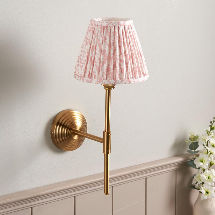 Obelisk T Bar And Leaf 16cm Peachy Keen Shade Wall Light In Brushed Aged Brass