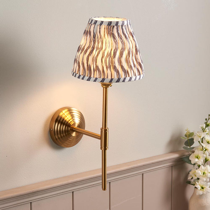 Obelisk T Bar And Ripple 16cm Pearl Grey Shade Wall Light In Brushed Aged Brass