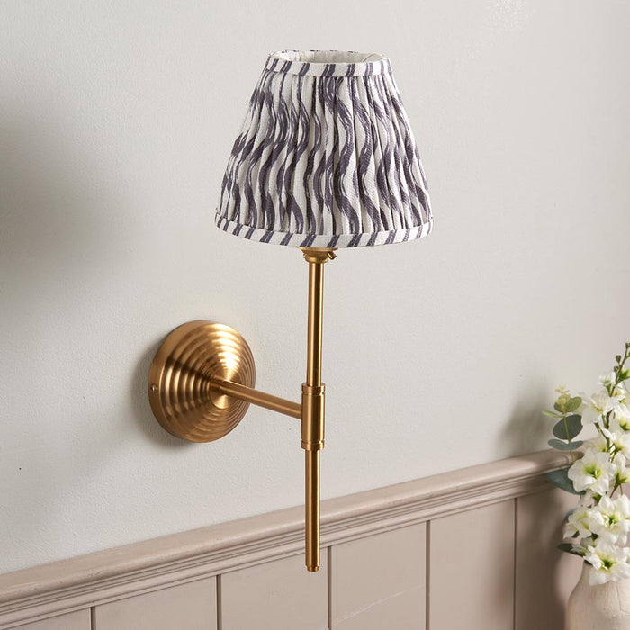 Obelisk T Bar And Ripple 16cm Pearl Grey Shade Wall Light In Brushed Aged Brass