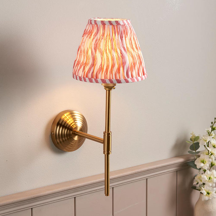 Obelisk T Bar And Ripple 16cm Coral Pink Shade Wall Light In Brushed Aged Brass