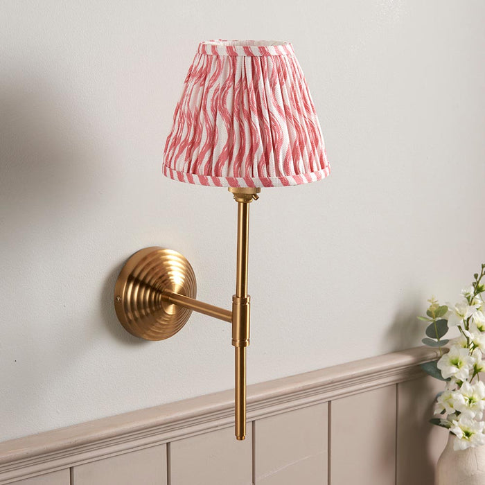 Obelisk T Bar And Ripple 16cm Coral Pink Shade Wall Light In Brushed Aged Brass