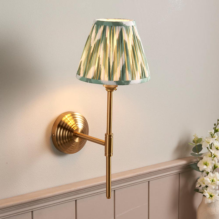 Obelisk T Bar And Zigzag 16cm Cotswold Green Shade Wall Light In Brushed Aged Brass