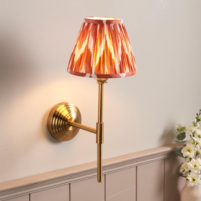 Obelisk T Bar And Zigzag 16cm Apricot Orange Shade Wall Light In Brushed Aged Brass