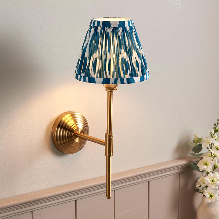 Obelisk T Bar And Ikat 16cm Marlin Blue Shade Wall Light In Brushed Aged Brass