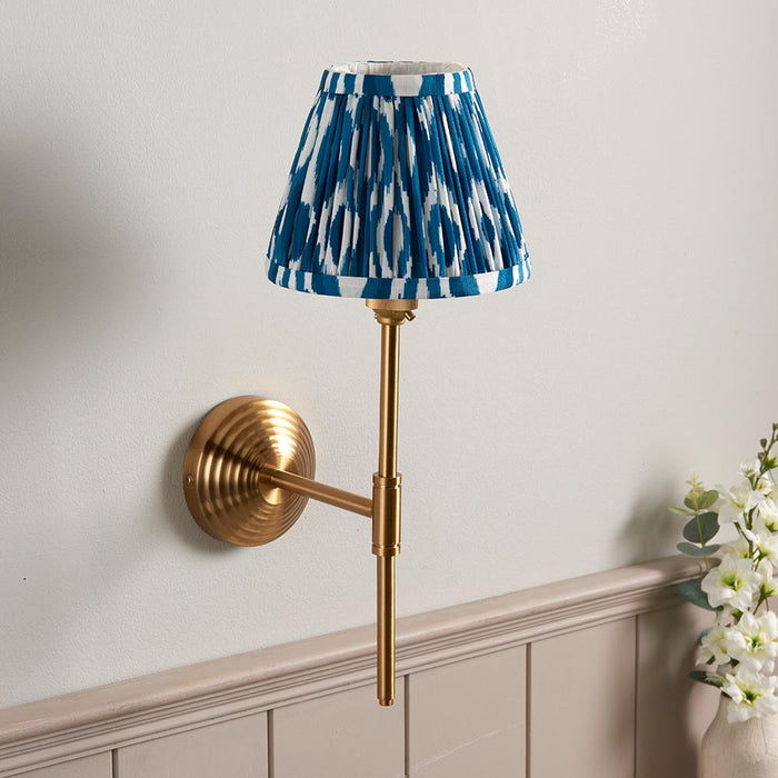 Obelisk T Bar And Ikat 16cm Marlin Blue Shade Wall Light In Brushed Aged Brass