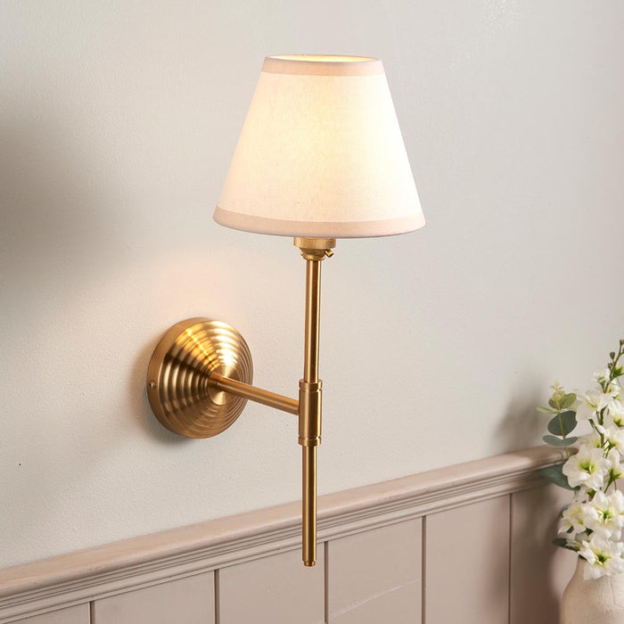 Obelisk T Bar And Ivy 16cm Vintage White Shade Wall Light In Brushed Aged Brass