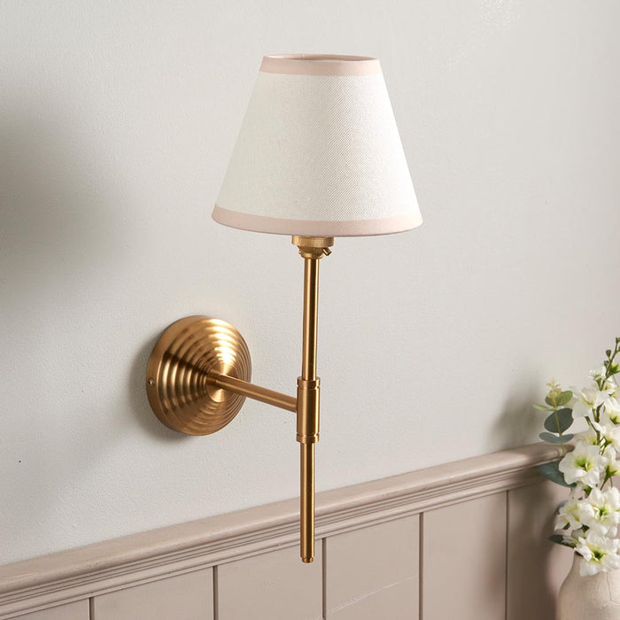 Obelisk T Bar And Ivy 16cm Vintage White Shade Wall Light In Brushed Aged Brass
