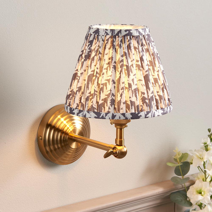 Obelisk Wing And Leaf 16cm Pearl Grey Shade Wall Light In Brushed Aged Brass