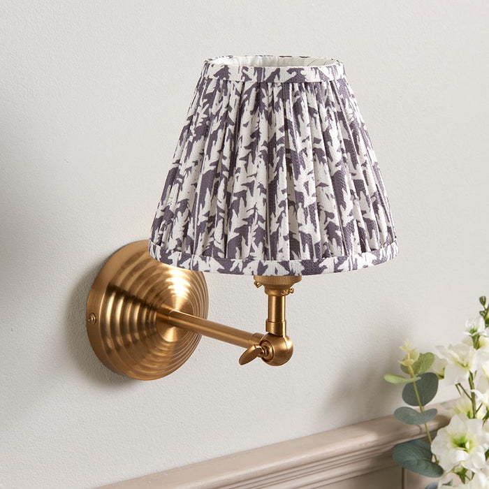 Obelisk Wing And Leaf 16cm Pearl Grey Shade Wall Light In Brushed Aged Brass