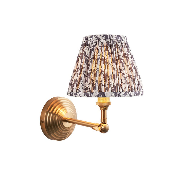 Obelisk Wing And Leaf 16cm Pearl Grey Shade Wall Light In Brushed Aged Brass