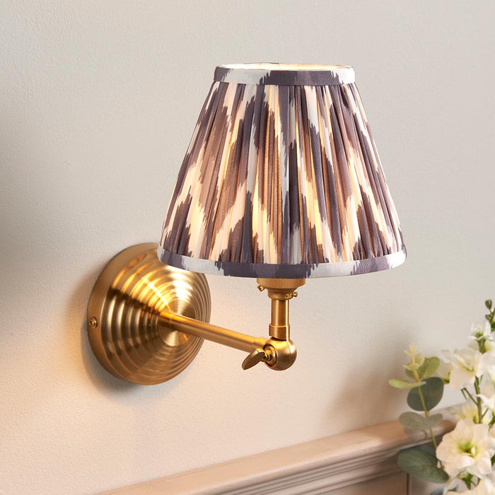 Obelisk Wing And Zigzag 16cm Pearl Grey Shade Wall Light In Brushed Aged Brass