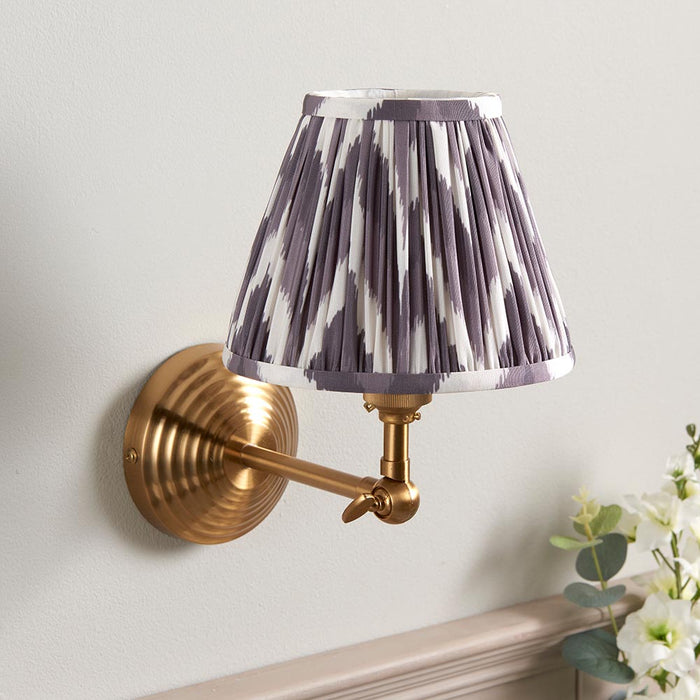Obelisk Wing And Zigzag 16cm Pearl Grey Shade Wall Light In Brushed Aged Brass