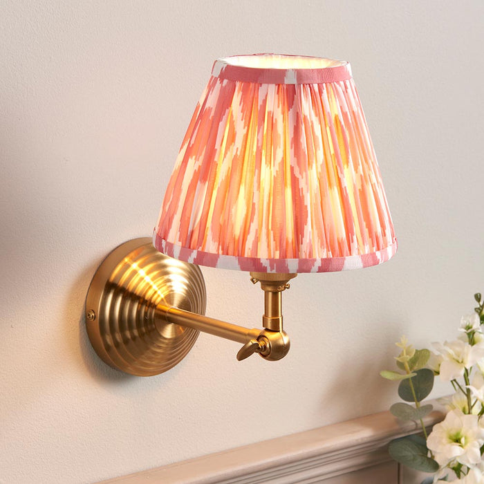 Obelisk Wing And Ikat 16cm Coral Pink Shade Wall Light In Brushed Aged Brass
