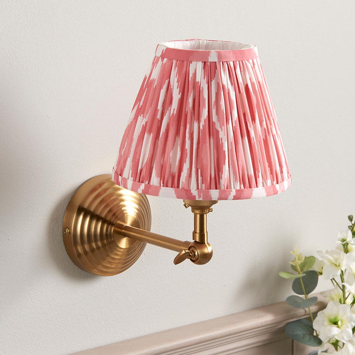 Obelisk Wing And Ikat 16cm Coral Pink Shade Wall Light In Brushed Aged Brass